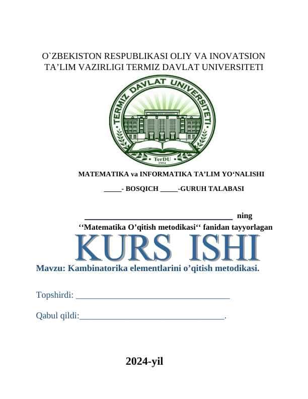 Kambinatorika elementlarini o’qitish metodikasi