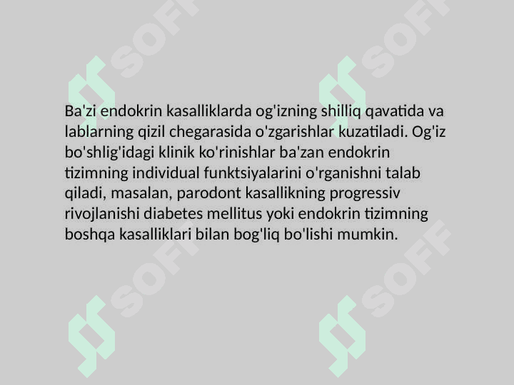 Og'iz bo'shlig'i shilliq qavatida, terida, lablarning qizil chegarasida ichki organlar kasalliklarining namoyon bo'lishi 3