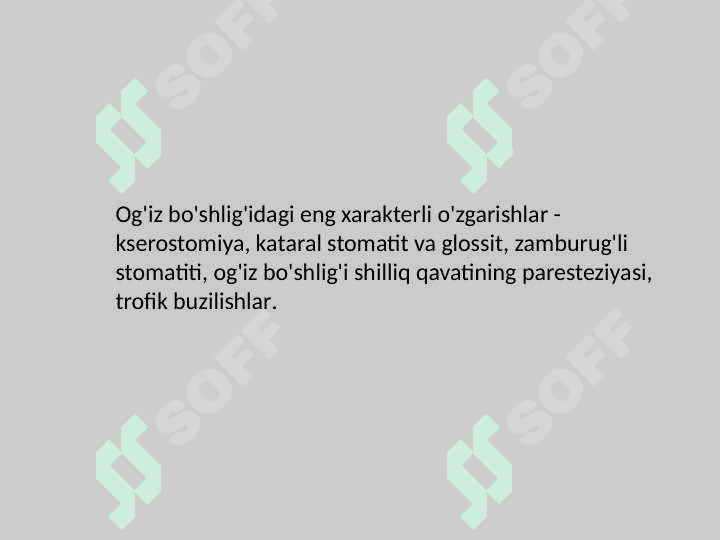Og'iz bo'shlig'i shilliq qavatida, terida, lablarning qizil chegarasida ichki organlar kasalliklarining namoyon bo'lishi 6