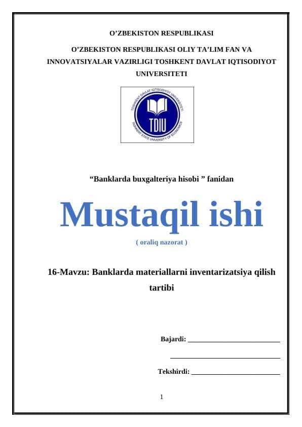 Banklarda materiallarni inventarizatsiya qilish tartibi