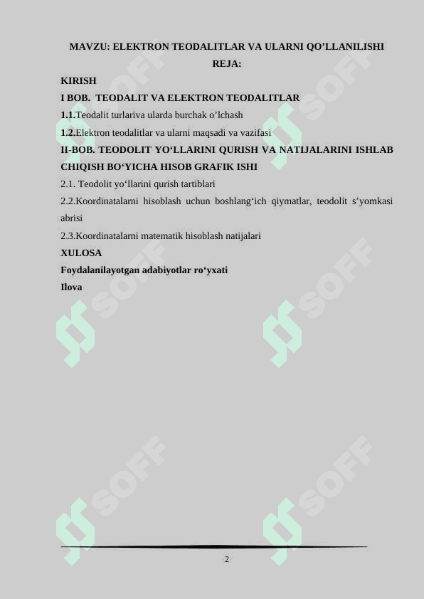 ELEKTRON TEODALITLAR VA ULARNI QO’LLANILISHI 2