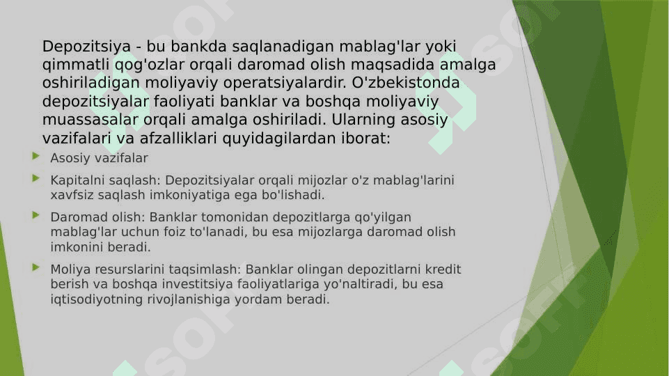 Fond birjasi va depozitsiyalar faoliyat  bilan bank  tizimining o’zaro hamkorlik darajasi 6