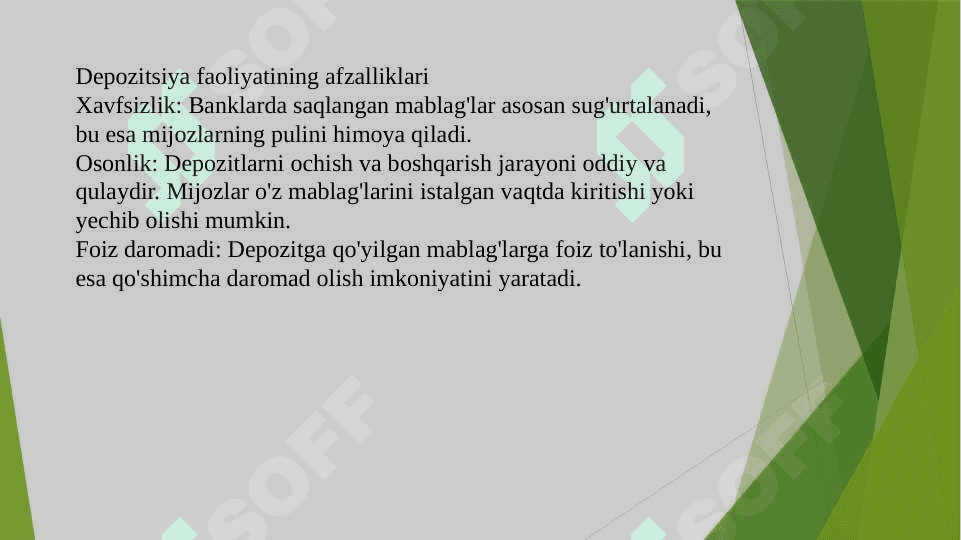 Fond birjasi va depozitsiyalar faoliyat  bilan bank  tizimining o’zaro hamkorlik darajasi 8