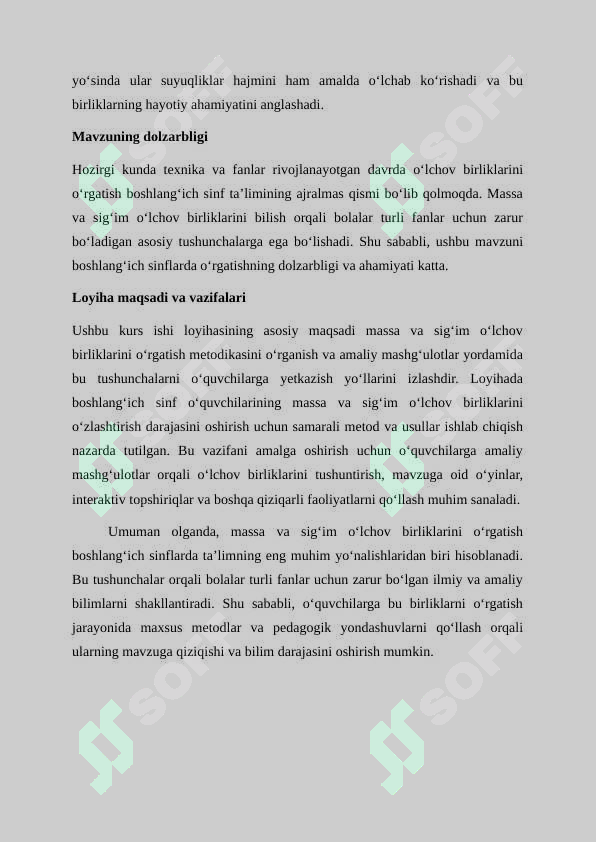 Massa, sigʼim oʻlchov birliklarini oʻrgatish metodikasi 5