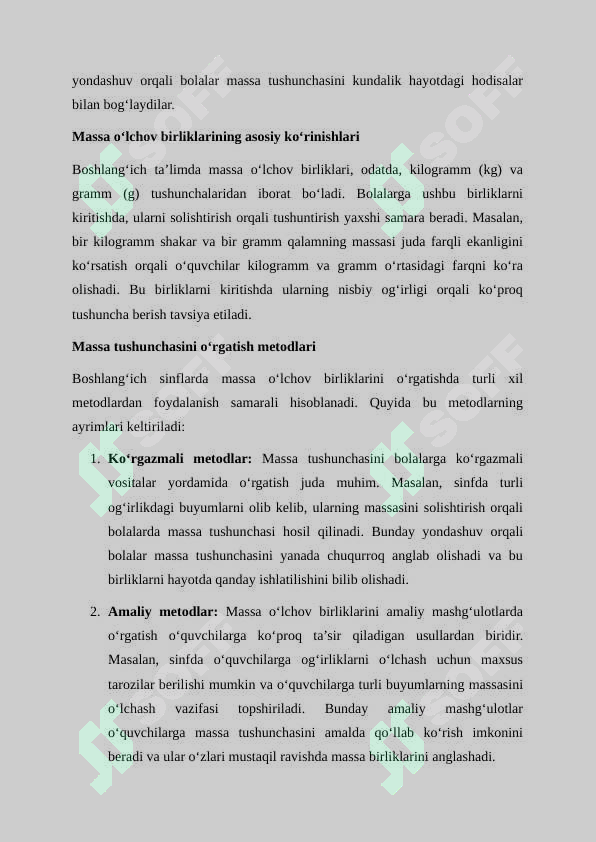Massa, sigʼim oʻlchov birliklarini oʻrgatish metodikasi 7