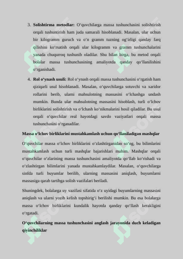 Massa, sigʼim oʻlchov birliklarini oʻrgatish metodikasi 8