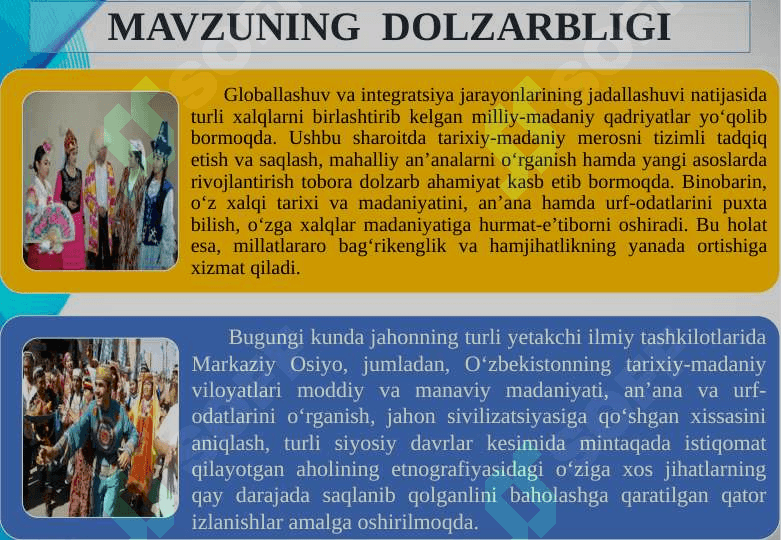 XX ASR – XXI ASR BOSHLARI TADQIQOTLARIDA O‘ZBEKISTONNING JANUBIY HUDUDLARI ETNOGRAFIYASI MASALALARI (Qashqadaryo va Surxondaryo vohalari misolida) 4