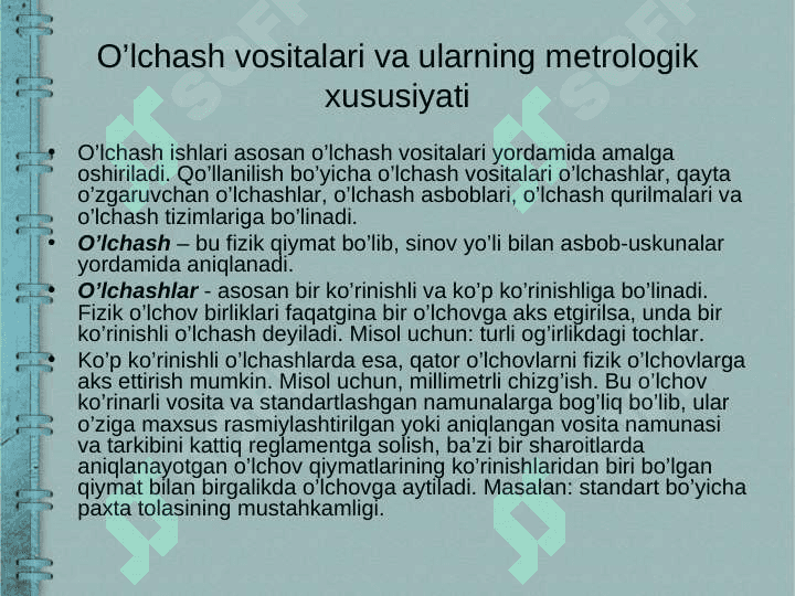 Chiziqli o’lchash vositalari va ularning tuzilishi, metrologik ko’rsatkichlari 2