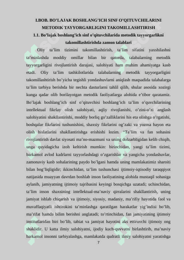 BOʻLAJAK BOSHLANGʻICH SINF OʻQITUVCHISINI METODIK TAYYORGARLIGINI ANIQLASH USULLARI 7
