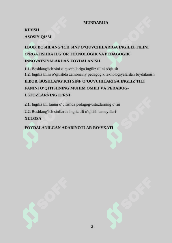 BOSHLANG‘ICH SINF INGLIZ TILI O‘QITUVCHISINING XORIJIY PEDAGOGIK TEXNOLOGIYALARDAN FOYDALANISH USULLARI 2