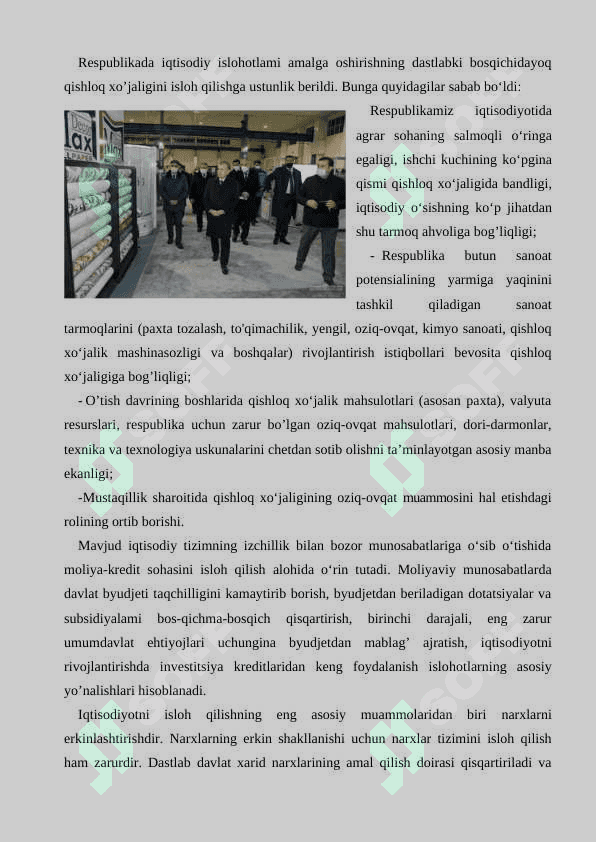 O‘zbekistonda bozor islohotlarini amalga oshirish va uning asosiy yo‘nalishlari 3