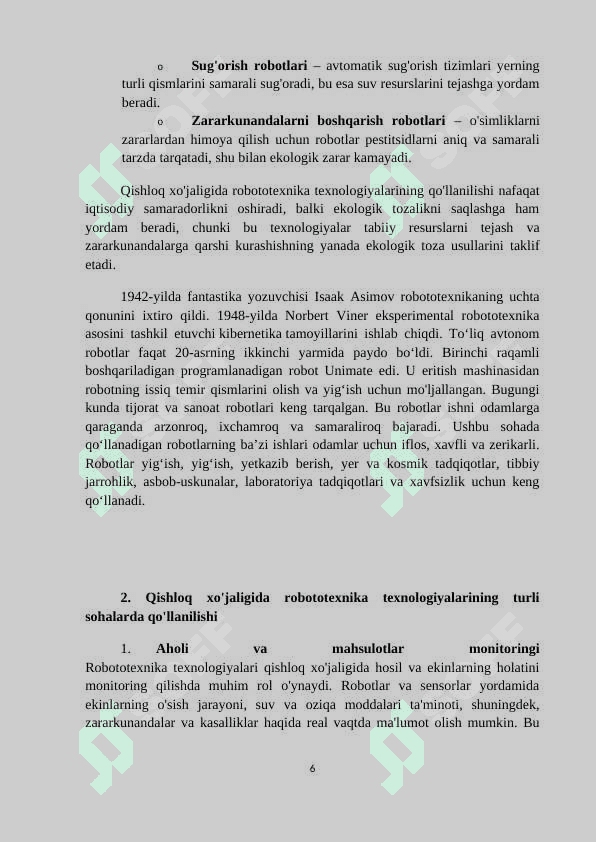 Mavzu: Robototehnika texnalogiyalari va ularning qishloq xojaligida qollanlishi 6