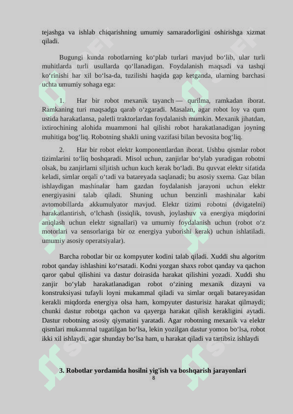 Mavzu: Robototehnika texnalogiyalari va ularning qishloq xojaligida qollanlishi 8