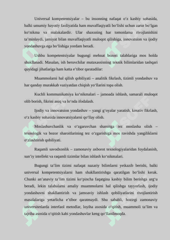 Bo'lajak mutaxasislarni tayyorlashda universal kompetentsiyalarni rivojlantirish. mavzusida kurs ishi 8
