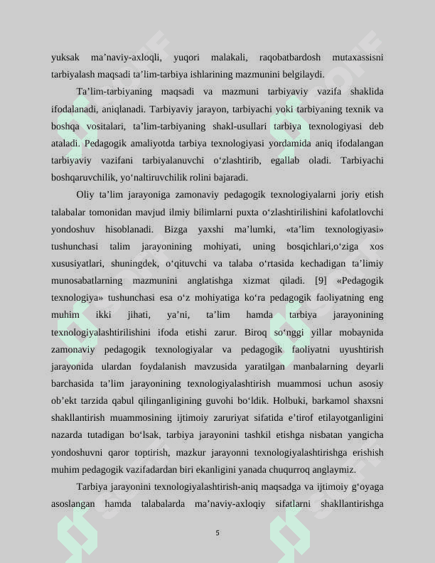 TARBIYAVIY TADBIRLARNI REJALASHTIRISH TASHKIL ETISH VA O’ZLASHTIRISH METODIKASI 5
