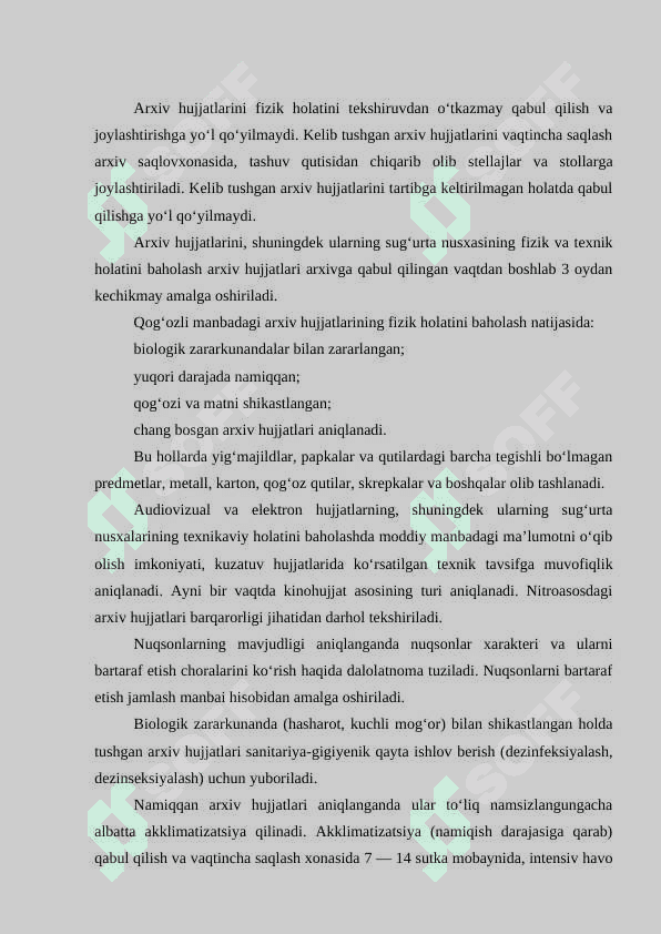 Kino suratli va ovozli hujjatlarning texnik va fizik-kimyoviy holatining nazorati 2