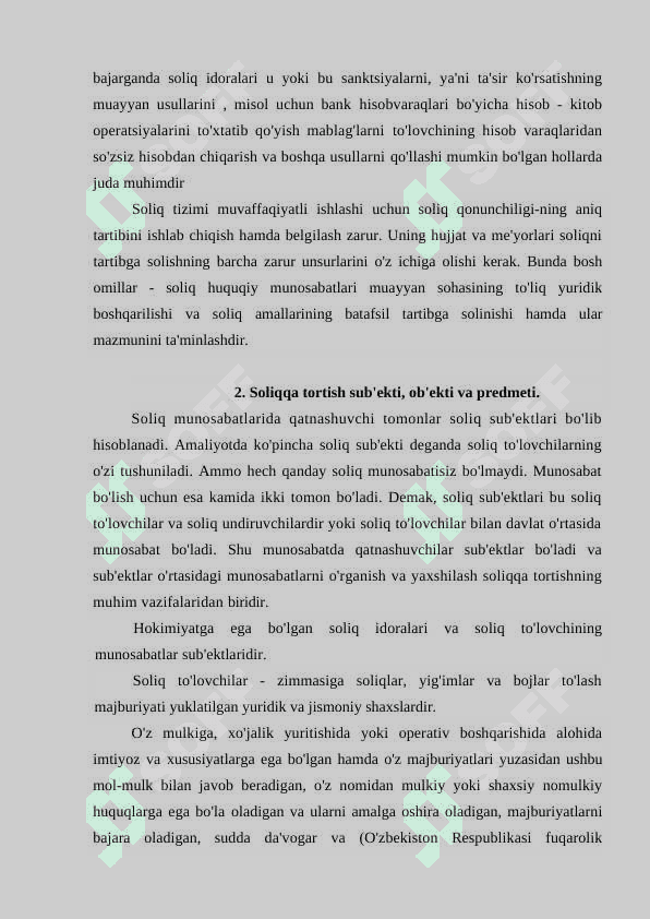 Soliq munosabatlarining sub’ektlari, ularning 4