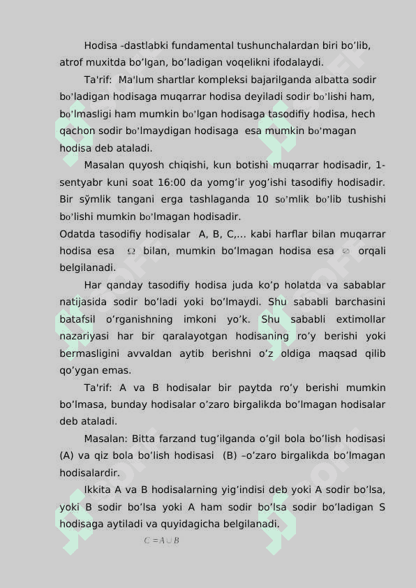 Ehtimollar nazariyasi va matematik statistika haqida tushinch. Tasodifiy hodisalar va ularning ehtimolliklari 3