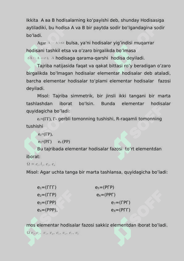 Ehtimollar nazariyasi va matematik statistika haqida tushinch. Tasodifiy hodisalar va ularning ehtimolliklari 4