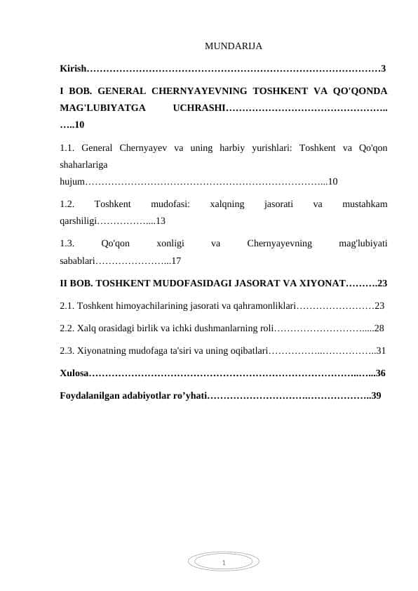 General Chernyayevning. mavzusiga kurs ishi