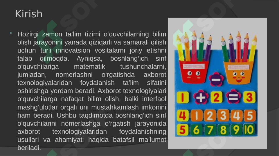 Boshlang’ich sinf  oquvchilarini nomerlashga o’rgatishda  axborot texnologiyalardan foydalanish 3