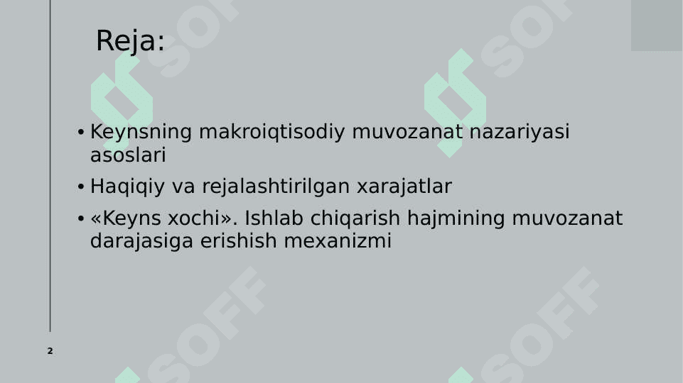 KEYNSNING TOVARLAR VA XIZMATLAR BOZORIDAGI MAKROIQTISODIY MUVOZANAT MODELI 2