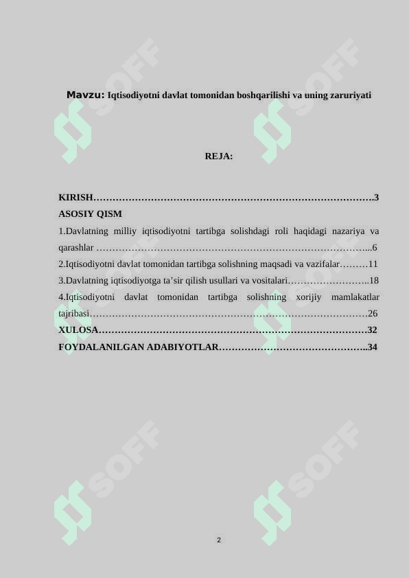 Iqtisodiyotni davlat tomonidan boshqarilishi va uning zaruriyati 2