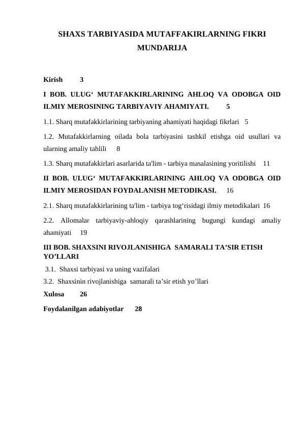 SHAXS TARBIYASIDA MUTAFFAKIRLARNING FIKRI