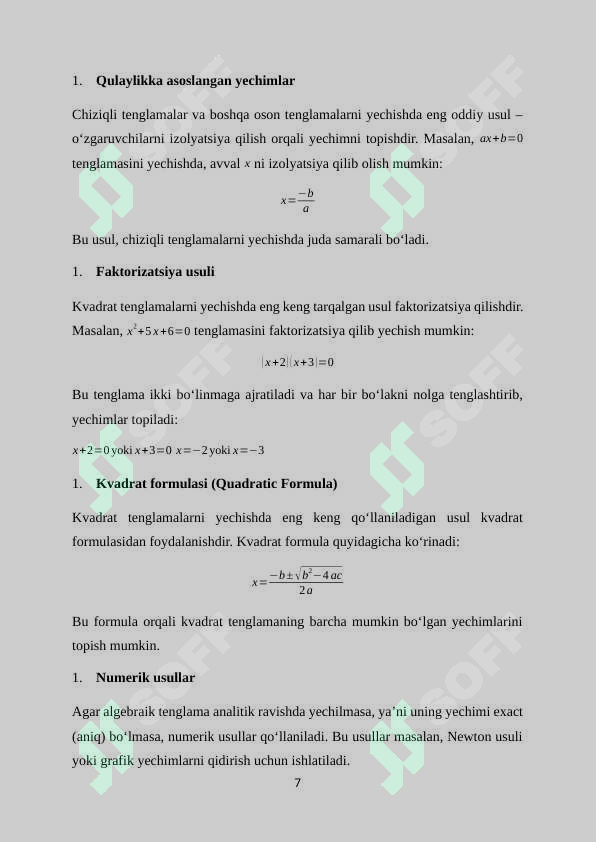 Algebraik mazmunli masalalar yechishga o‘rgatish metodikasi 7