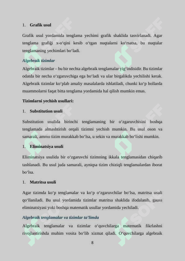 Algebraik mazmunli masalalar yechishga o‘rgatish metodikasi 8