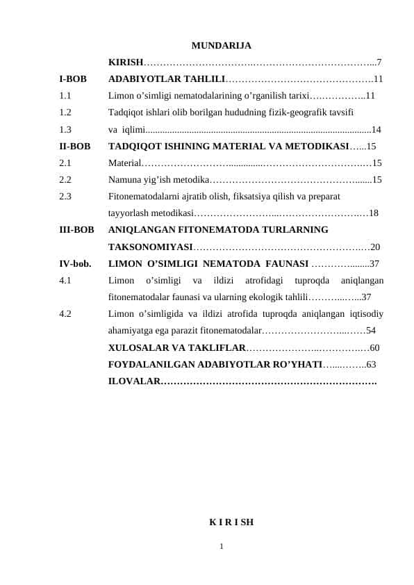 SITRUS O’SIMLIKLARI NEMATODALARINING FAUNASI