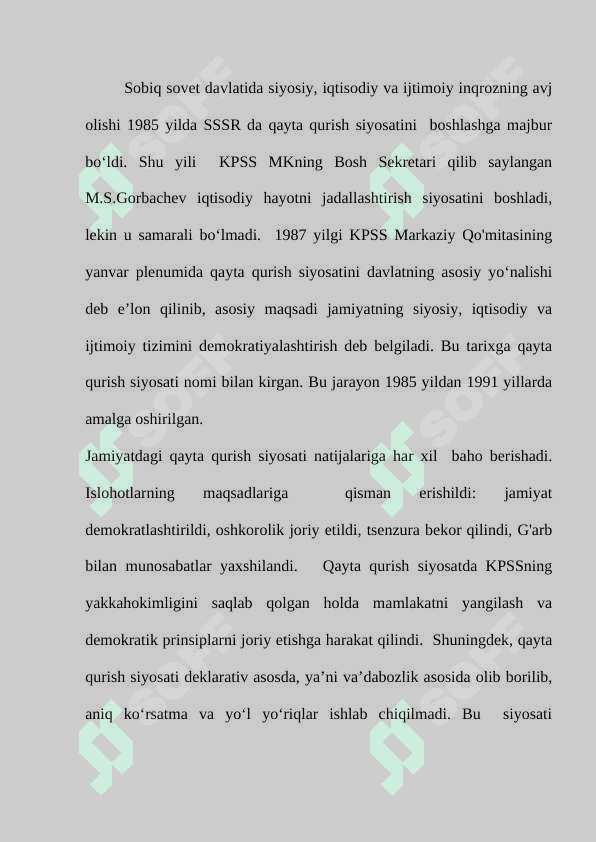 O‘ZBEKISTONNING MUSTAQILLIKKA ERISHISHI ARAFASIDAGI IJTIMOIY-SIYOSIY VA IQTISODIY AHVOLI. 6