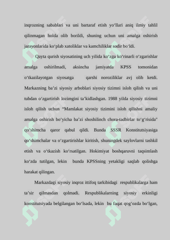 O‘ZBEKISTONNING MUSTAQILLIKKA ERISHISHI ARAFASIDAGI IJTIMOIY-SIYOSIY VA IQTISODIY AHVOLI. 7