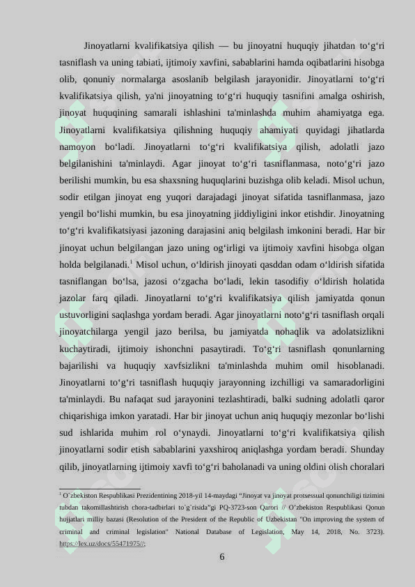 OʻZBEKISTON JINOYAT HUQUQIDA JINOYATLARNI KVALIFIKATSIYA QILISH MUAMMOLARI 6