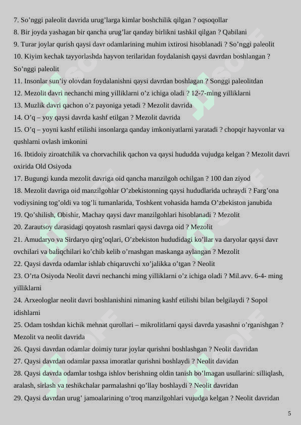 6 SINF TARIX FANIDAN SAVOL-JAVOBLAR. 5