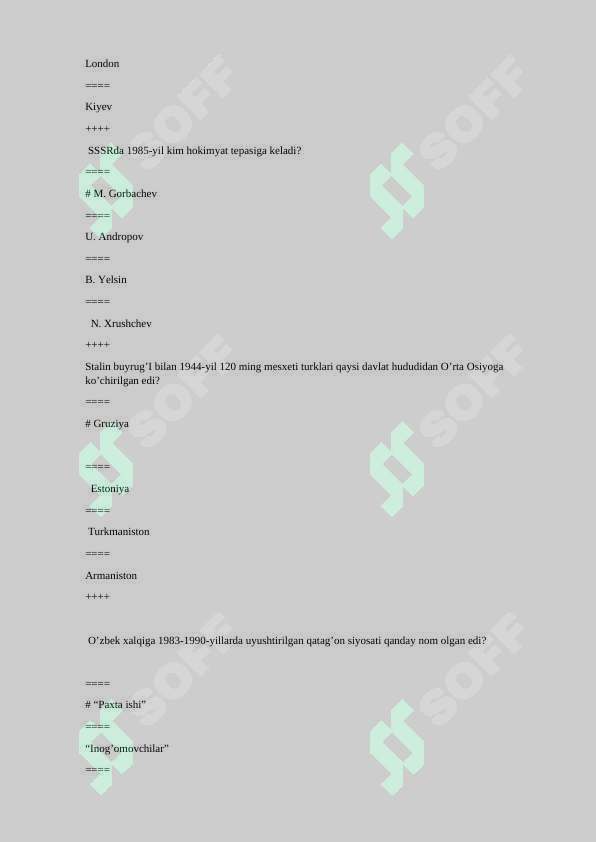 Tarix fanidan 100 ta test Javoblari bilan 3