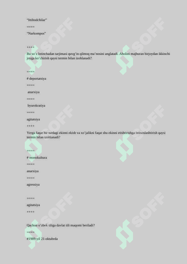 Tarix fanidan 100 ta test Javoblari bilan 4