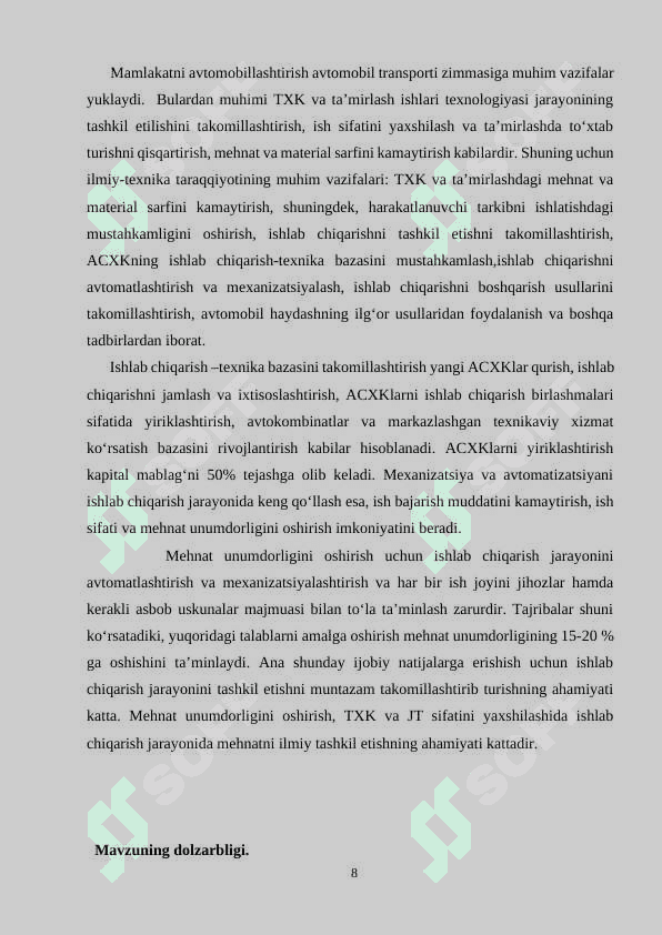 Dvigatelning havo bilan ta’minlash tizimini tahlil qilish  mavzusida 8