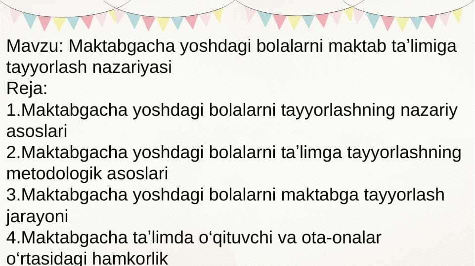 Maktabgacha yoshdagi bolalarni maktab taʼlimiga tayyorlash nazariyasi