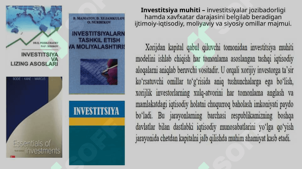 Investisiya faoliyatini rivojlantirishda investisiya  muhitining o‘rni 3