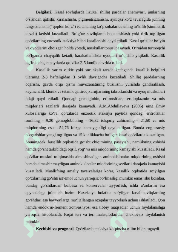Enzootik ataksiya va Oq mushak bilan kasallangan yosh hayvonni qabul qilish va davolash tartibini belgilash 2