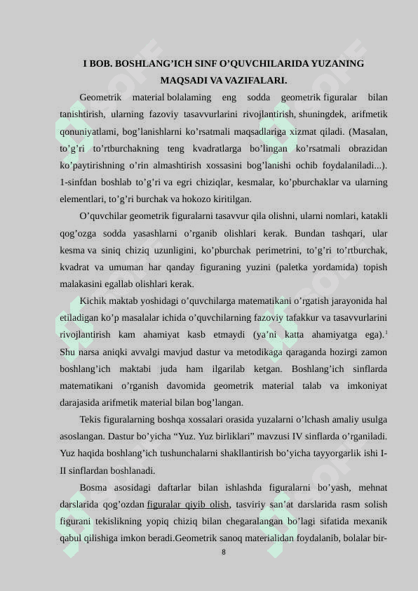 BOSHLANG’ICH SINF O’QUVCHILARIDA YUZA XAQIDAGI TASAVVURLARNI SHAKLLANTIRISH,YUZALARNI O’LCHASH MALAKASINI HOSIL QILISH USULLARI 7