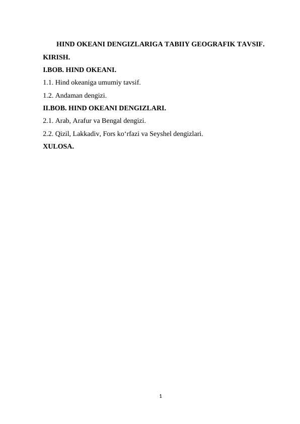 Hind okeani dengizlariga tabiiy geografik tavsif
