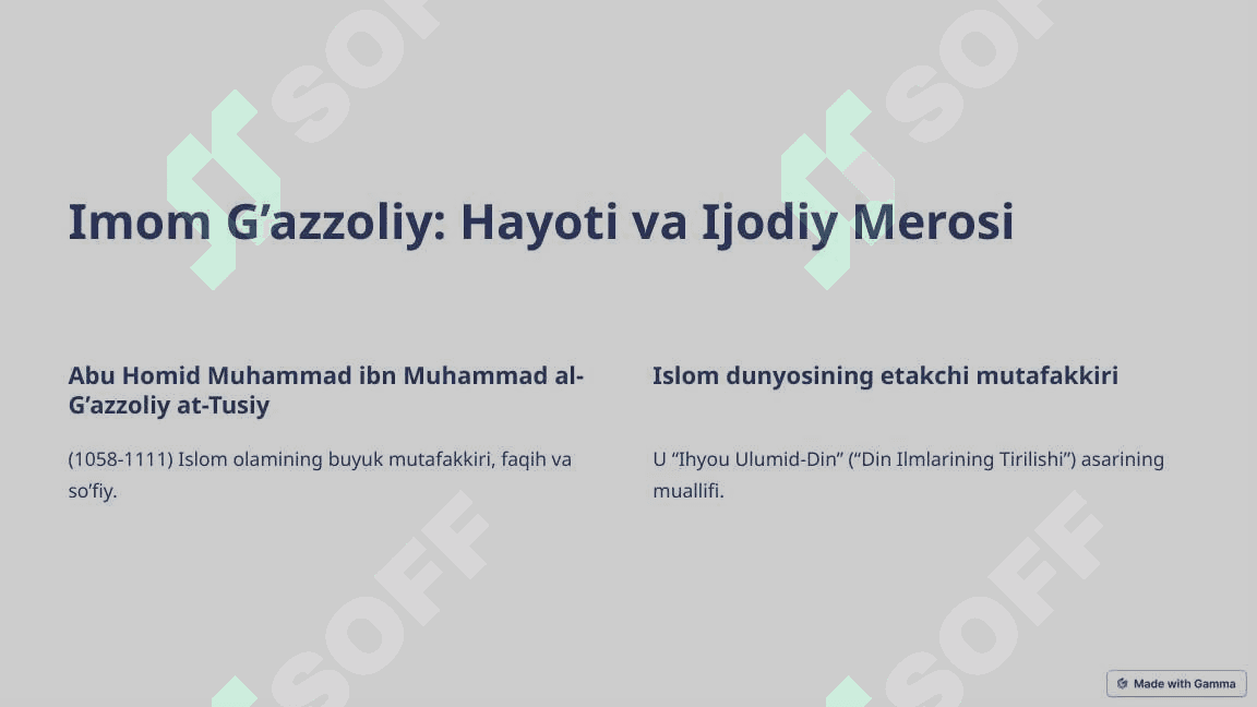 G’azolliyning tavba asari “ Din va Axloq”  Dinshunoslik | YANGI TAQDIMOT 2
