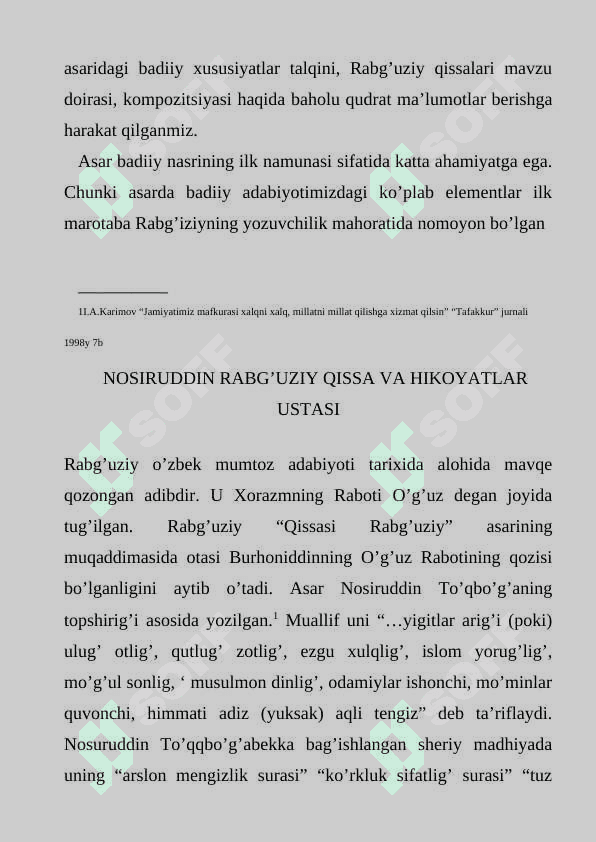 Qissasi Rabg’uziy (Qissasul-anbiyo) o’zbek badiiy nasrining ilk namunasi sifatida 4