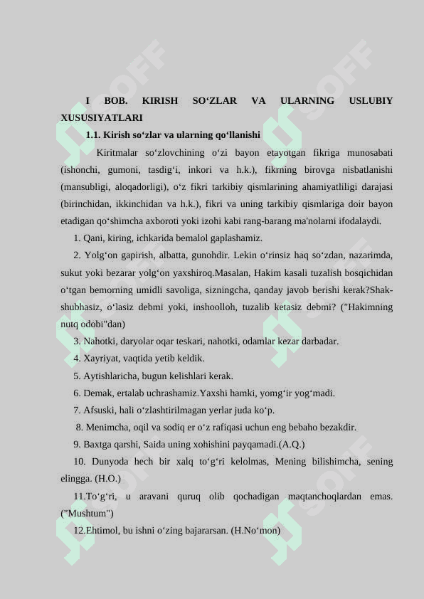 Hozirgi oʻzbek tilida kirish soʻz va kiritmali qurilmalarning leksik va grammatik xususiyatlari 5