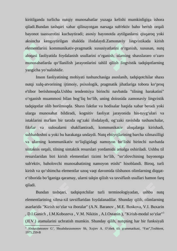 Hozirgi oʻzbek tilida kirish soʻz va kiritmali qurilmalarning leksik va grammatik xususiyatlari 7