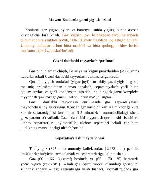 Konlarda gazni yig‘ish tizimi