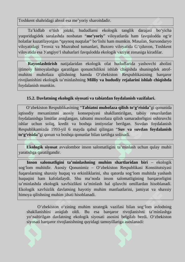 DАVLАTNING TАBIIУ RЕSURSLАRDАN  FОУDАLАNISH VА ЕKОLОGIУА SIУОSАTI. 6
