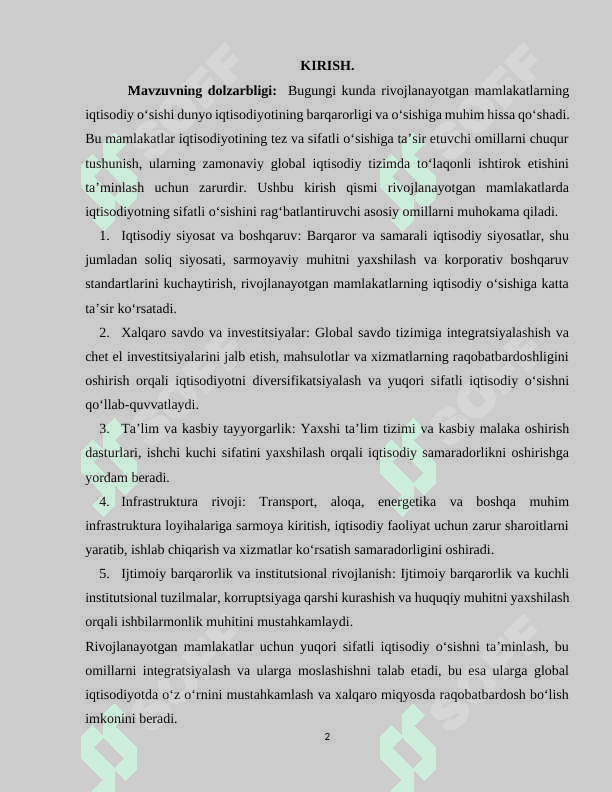 Hozirgi zamon rivojlanayotgan mamlakatlari iqtisodiyotining yuqori sifatda oʻsishiga taʼsir etuvchi omillar 2
